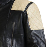 Men's White Quilted Black Leather Jacket