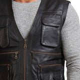 Men's Biker Black Leather Vest