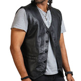 Skull Print Black Leather Vest
