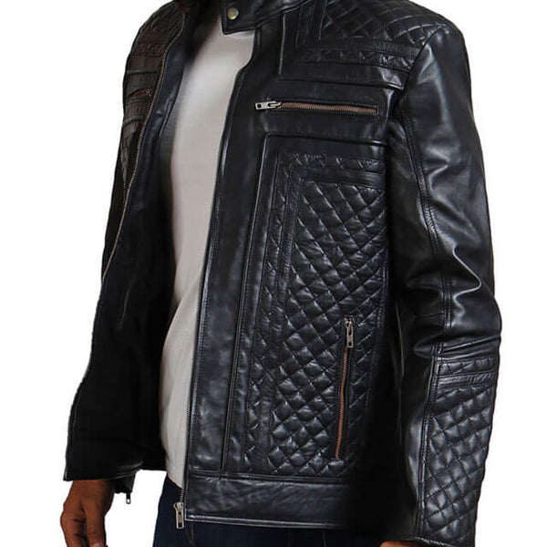 Diamond Quilted Skull Leather Jacket