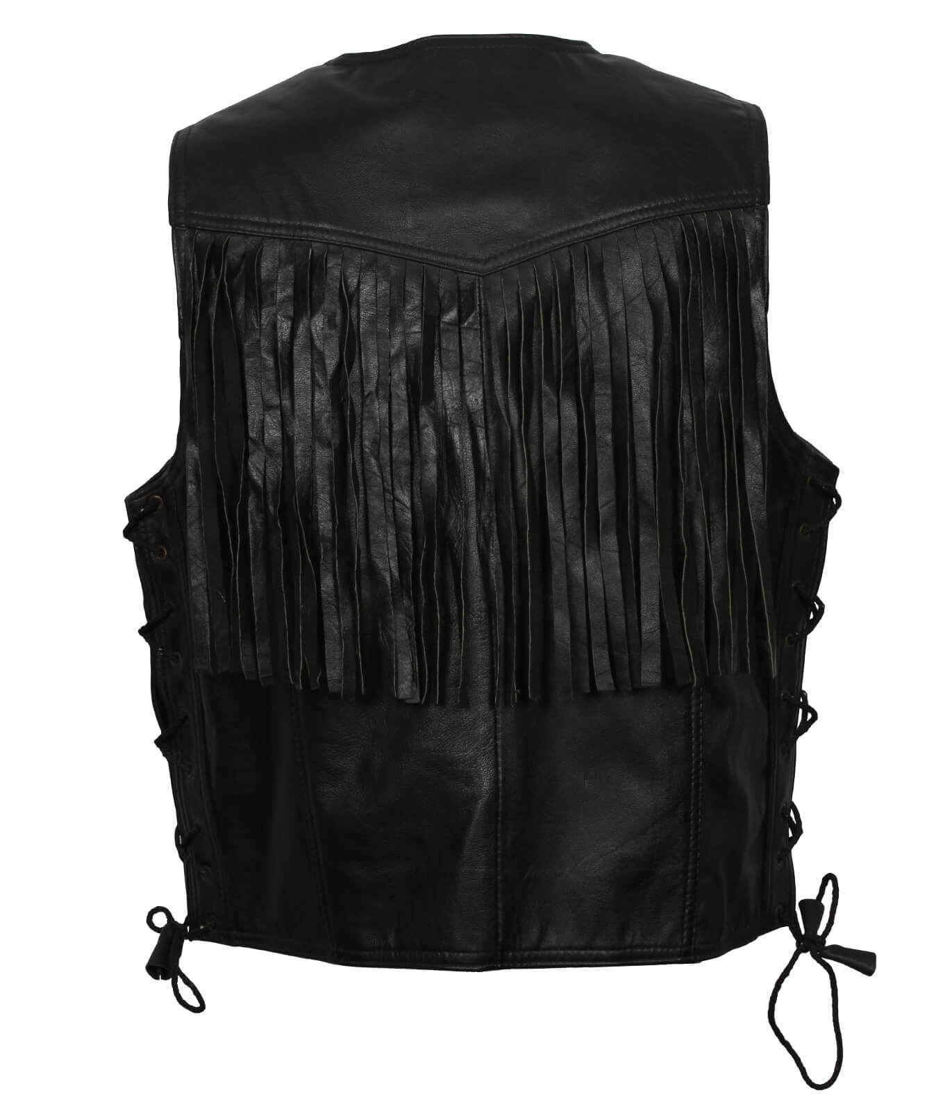 Black Cowboy Leather Vest With Fringes