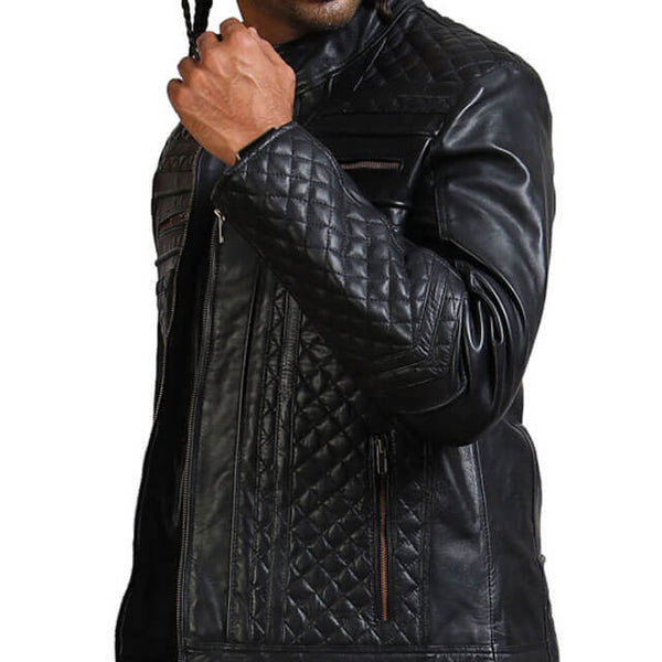 Diamond Quilted Skull Leather Jacket