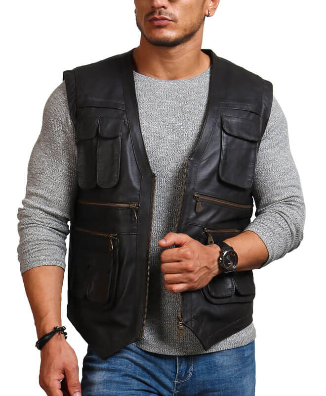 Men's Biker Black Leather Vest