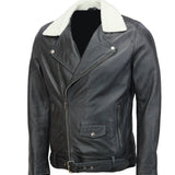 Black Motorcycle Leather Jacket with Fur Collar