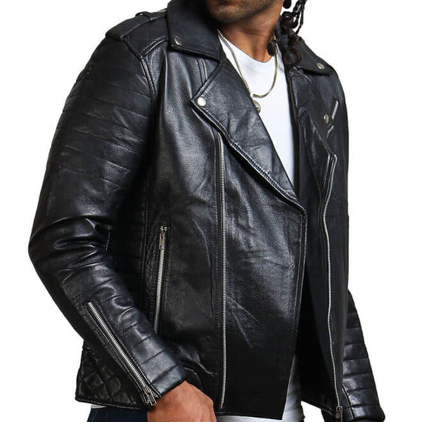 Black Motorcycle Leather Jacket for Men