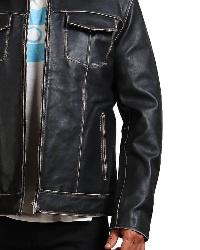 Black Trucker Leather Jacket for Men