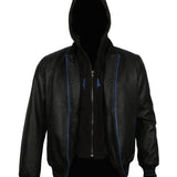 Black and Blue Bomber Jacket with Hood