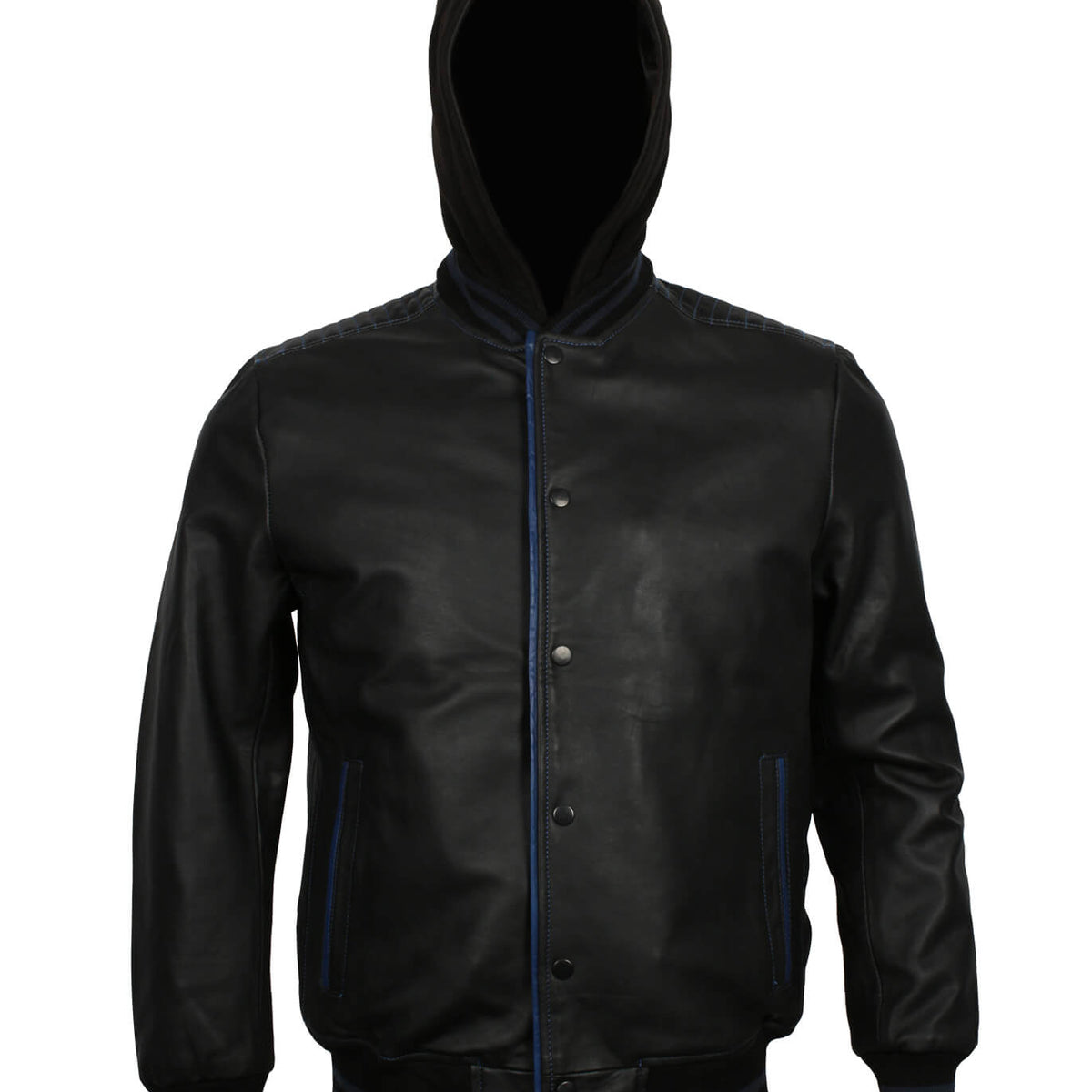 Black and Blue Bomber Jacket with Hood