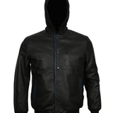 Black and Blue Bomber Jacket with Hood