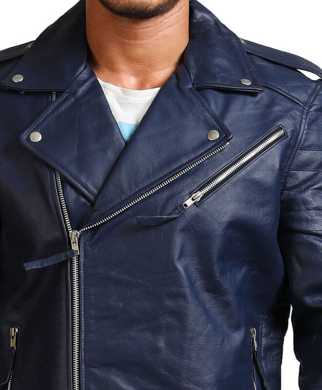 Blue Motorcycle Genuine Leather Jacket