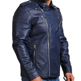 Blue Motorcycle Genuine Leather Jacket