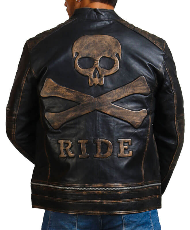 Men's Distressed Skull Leather Jacket