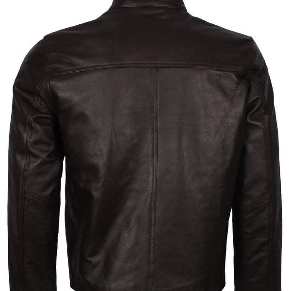 Dark Brown Leather Jacket with Red Stripe