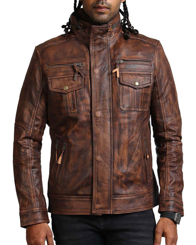 Brown Vintage Leather Motorcycle Jacket