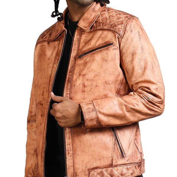 Camel Tan Biker Leather Jacket
