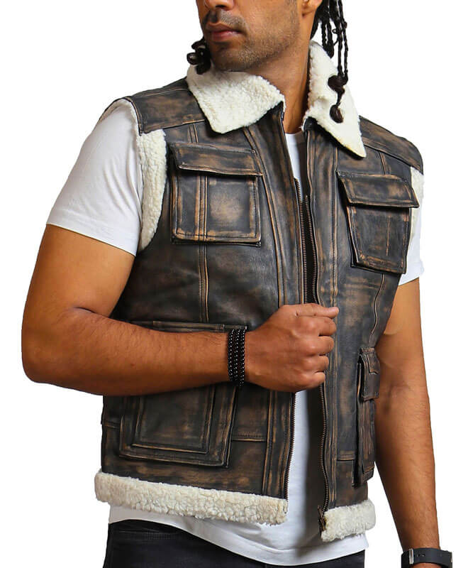 Brown Leather Vest with Fur Lining