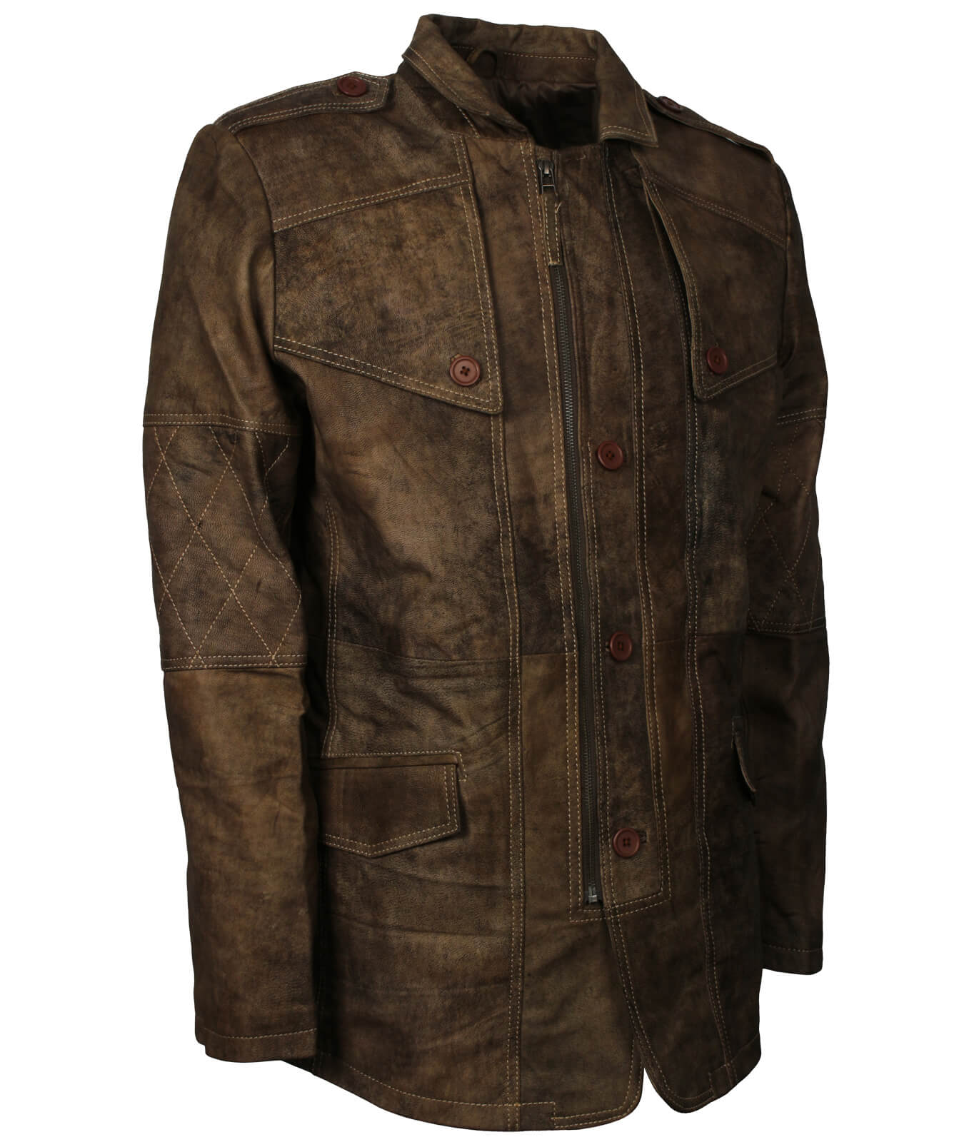 Vintage Brown Military Officer Leather Coat