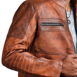 Men’s Brown Perforated Leather Biker Jacket