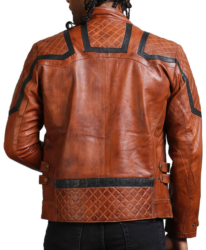Vintage Black Stripes Brown Biker Jacket