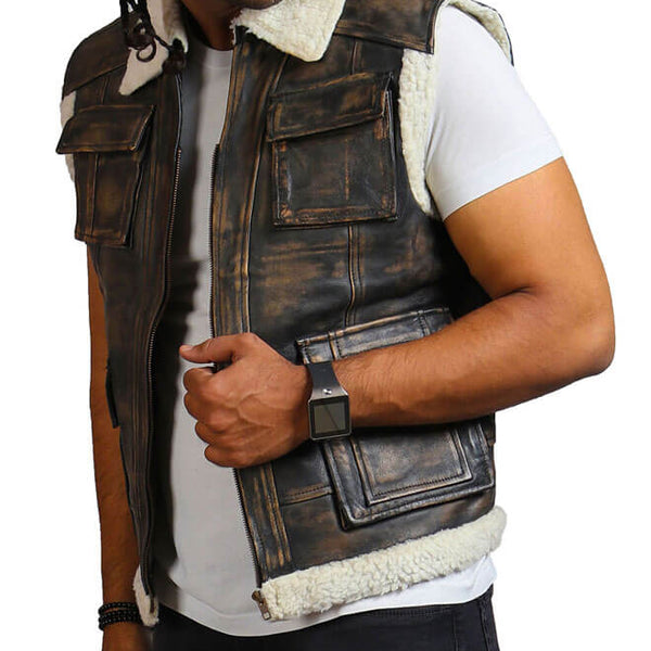 Brown Leather Vest with Fur Lining