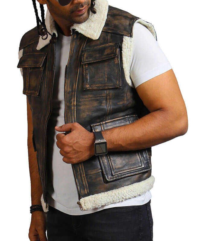 Brown Leather Vest with Fur Lining