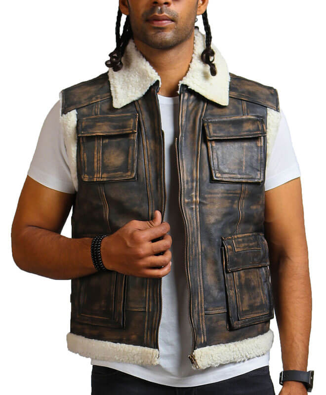 Brown Leather Vest with Fur Lining