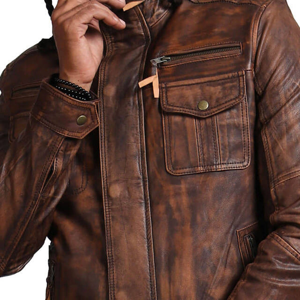 Brown Vintage Leather Motorcycle Jacket