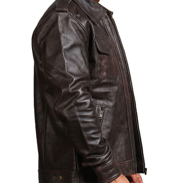 Dark Brown Trucker Leather Jacket