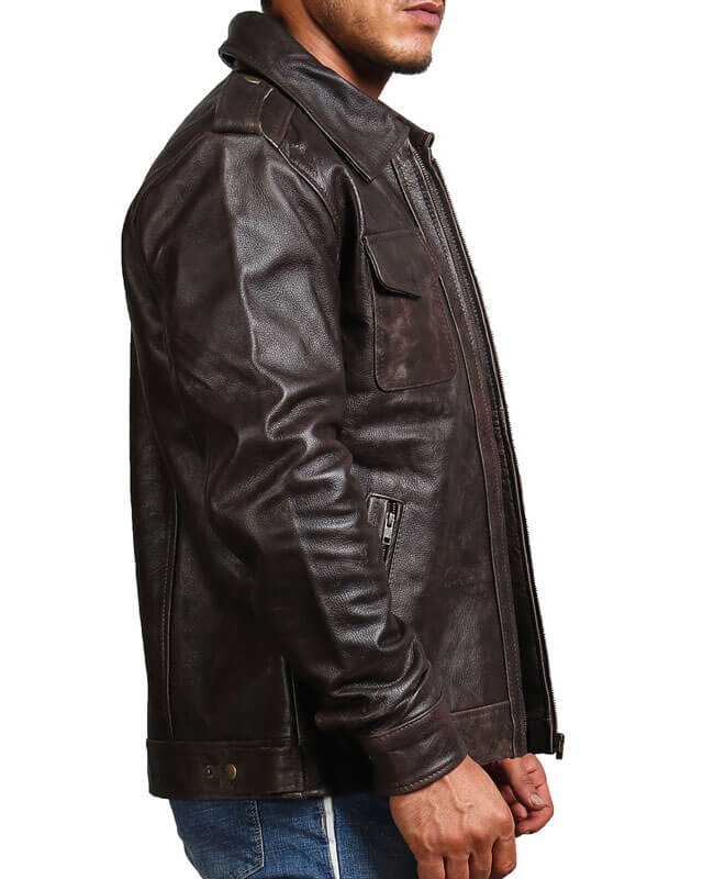 Dark Brown Trucker Leather Jacket