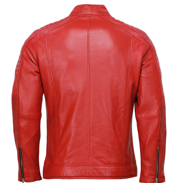 Men’s Café Racer Red Biker Leather Jacket