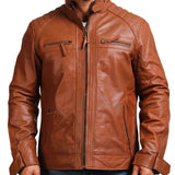 Brown Quilted Shoulders Leather Jacket