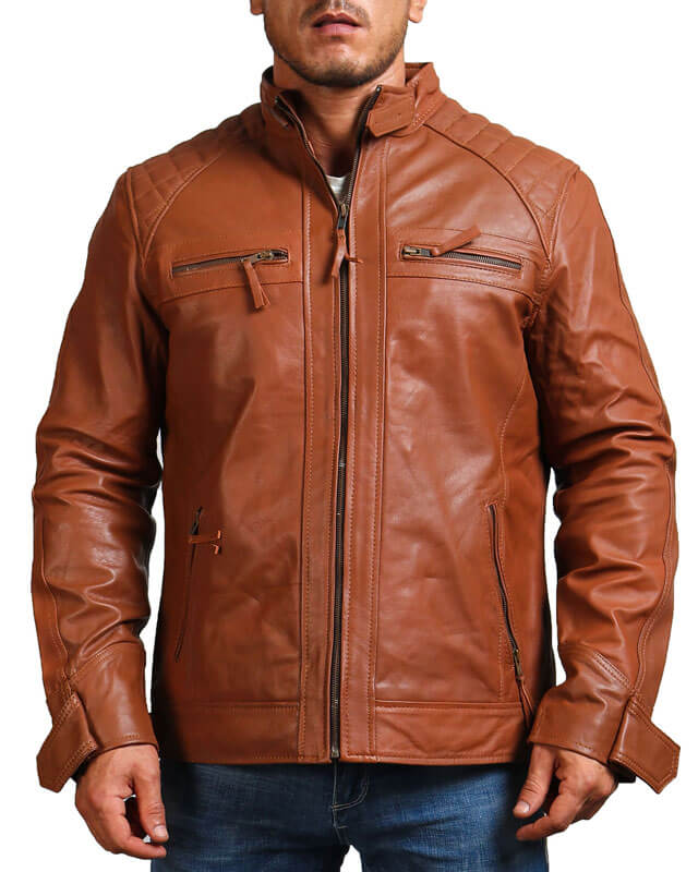 Brown Quilted Shoulders Leather Jacket