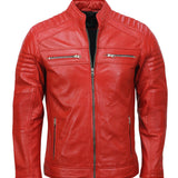 Men’s Café Racer Red Biker Leather Jacket