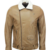 Camel Motorcycle Leather Jacket with Fur Collar