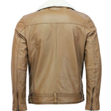 Camel Motorcycle Leather Jacket with Fur Collar