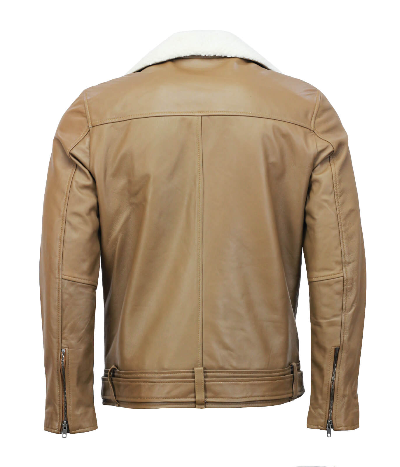 Camel Motorcycle Leather Jacket with Fur Collar
