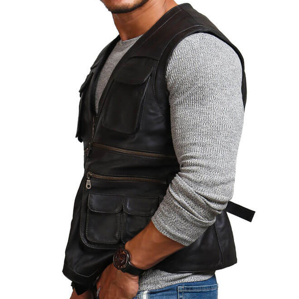 Men's Biker Black Leather Vest