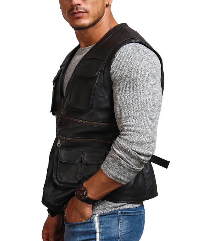 Men's Biker Black Leather Vest