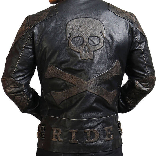 Skull and Bones Black Motorcycle Jacket