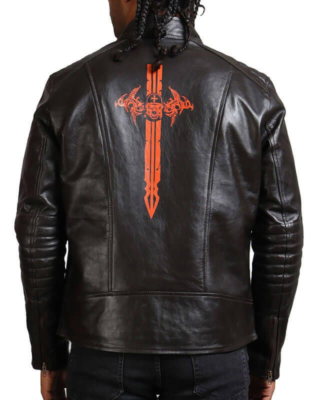 Dark Brown Sword Biker Jacket