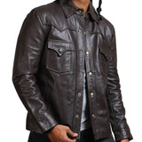 Dark Brown Trucker Leather Jacket