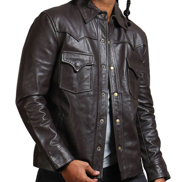 Dark Brown Trucker Leather Jacket