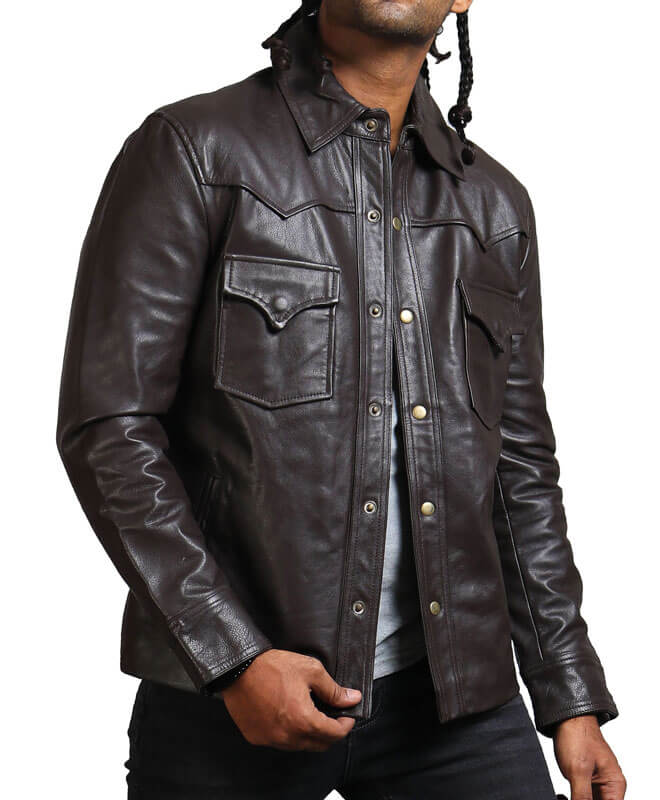 Dark Brown Trucker Leather Jacket