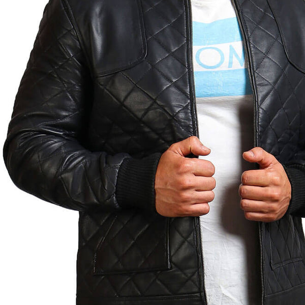 Diamond Quilted Black Leather Jacket