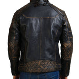 Distressed Black Diamond Quilted Biker Jacket