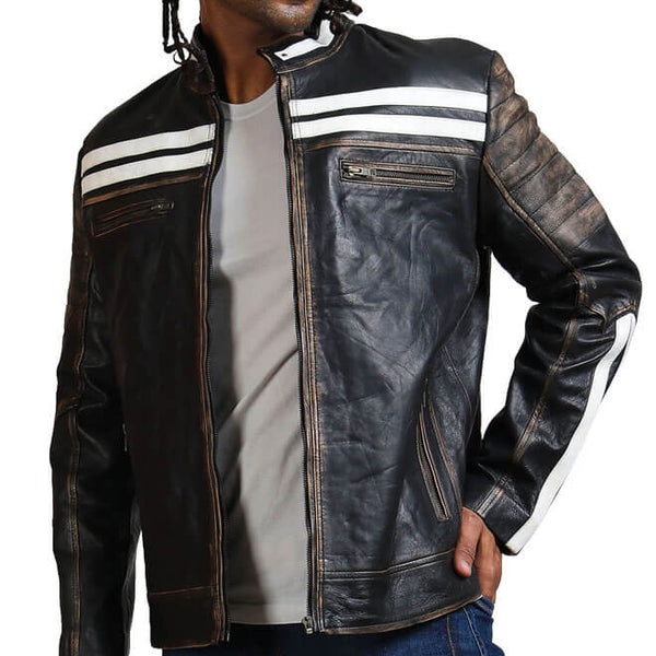 Distressed Black And White Striped Jacket
