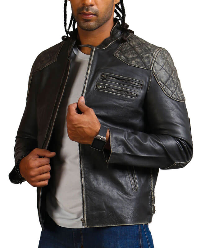 Men's Distressed Retro Leather Jacket
