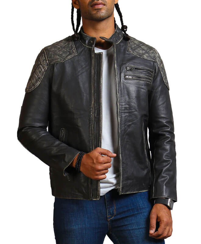 Men's Distressed Retro Leather Jacket