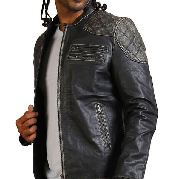 Men's Distressed Retro Leather Jacket