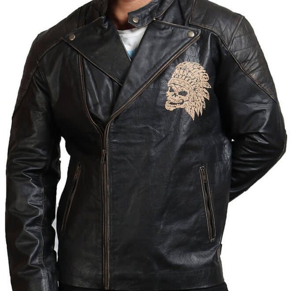Indian Skull Biker Leather Jacket